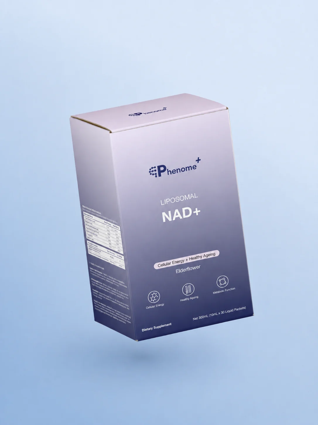 A box of Liposomal NAD+ against a blue background