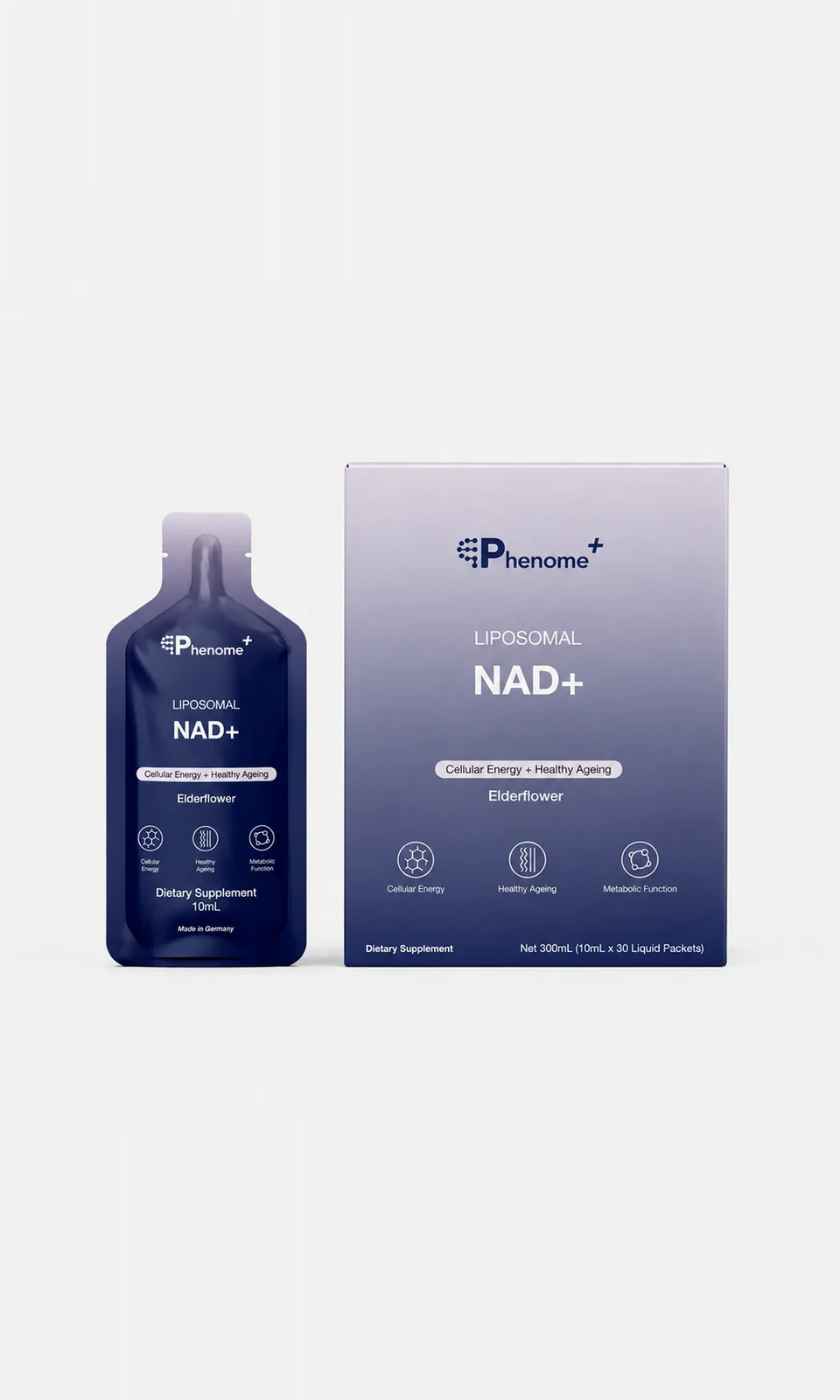 Liposomal NAD+: a sachet beside its box