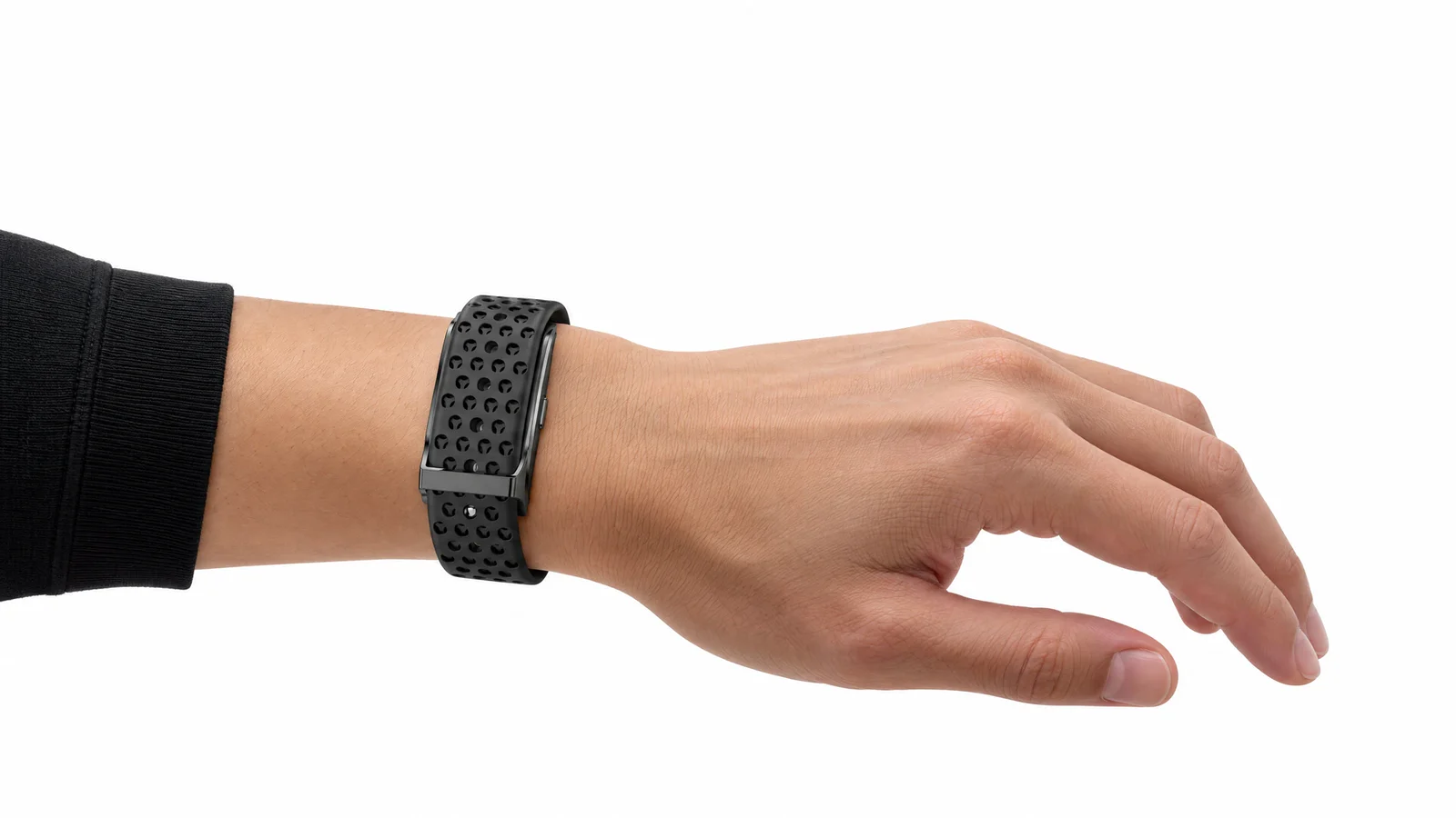 The PhenomeTech Band in Onyx, worn on the wrist