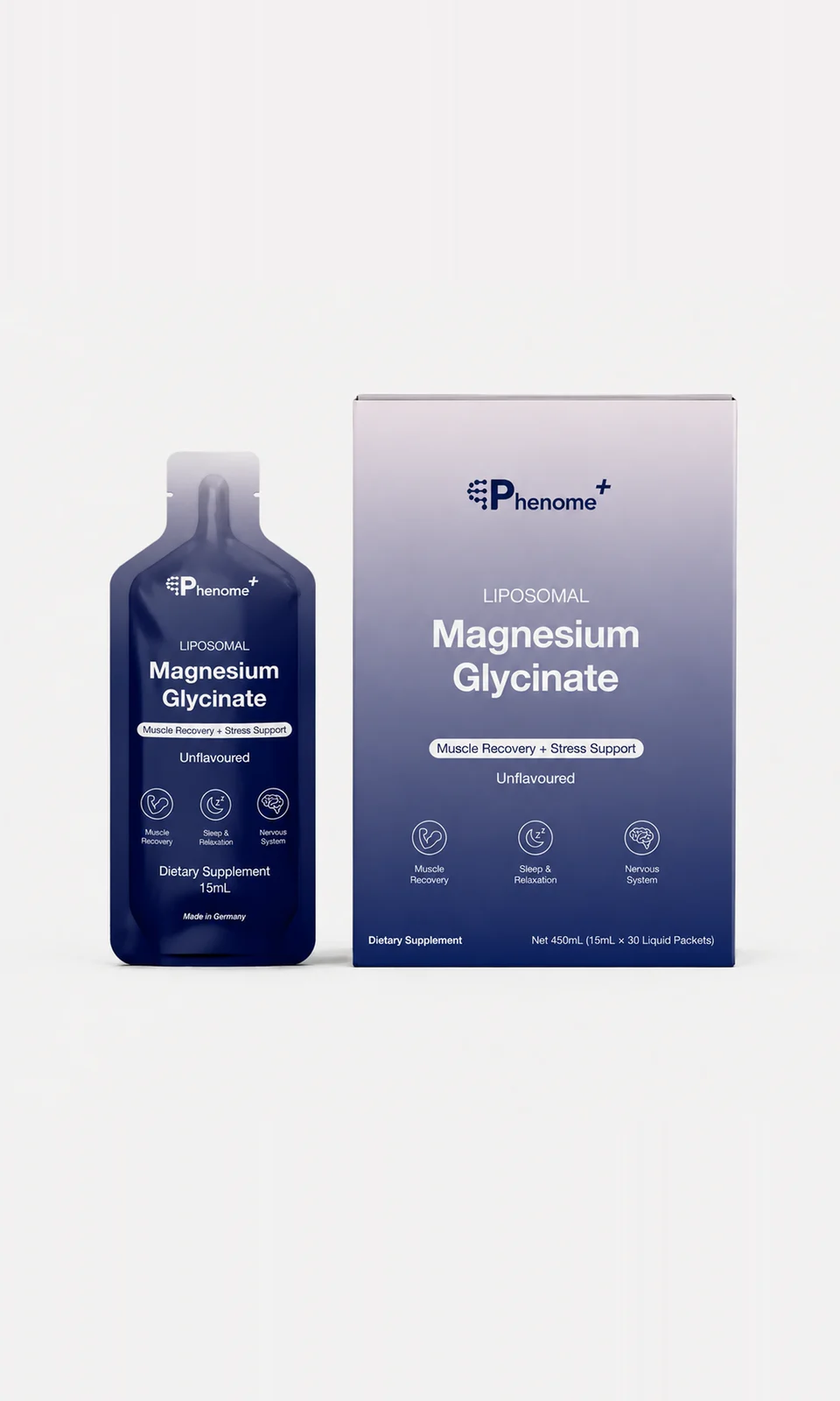 Phenome+ Liposomal Magnesium: a sachet beside its box